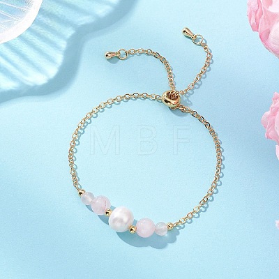 Natural Rose Quartz Beads Link Bracelets BJEW-JB13087-01-1