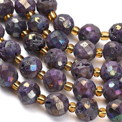 Electroplated Natural Druzy Geode Crystal Beads Strands G-F833-P01-10mm-02-1