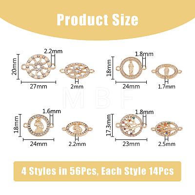 56Pcs 4 Styles Alloy Crystal Rhinestone Connector Charms FIND-DC0003-57-1