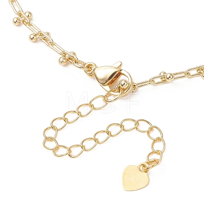 White Round Shell Pearl Pendant Brass Oval Link Chain Necklaces for Women NJEW-JN05695-1