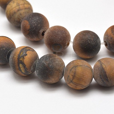 Frosted Natural Tiger Eye Round Bead Strands X-G-E262-02-8mm-1