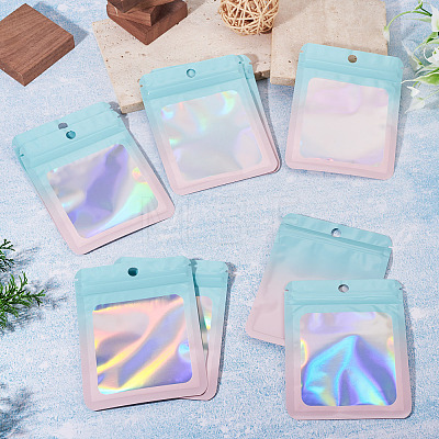 40Pcs Rectangle Glitter Holographic Plastic Resealable Packaging Bags ABAG-TA0001-97B-03-1