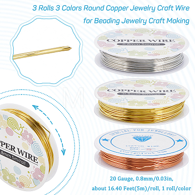 SUNNYCLUE 3 Rolls 3 Colors Copper Jewelry Craft Wire CWIR-SC0001-02A-1