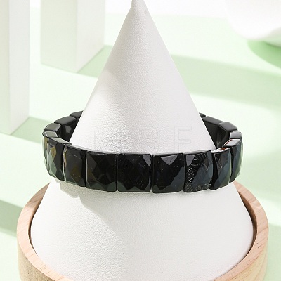 Natural Black Agate Beaded Stretch Bracelets for Unisex G-K303-02I-1
