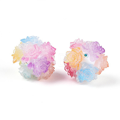 Polymer Clay Rhinestone Beads with Embossed Resin Roses RESI-T059-04L-1