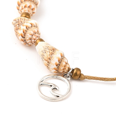 Spiral Shell Beaded Bracelet with Wave Charm BJEW-JB07547-01-1