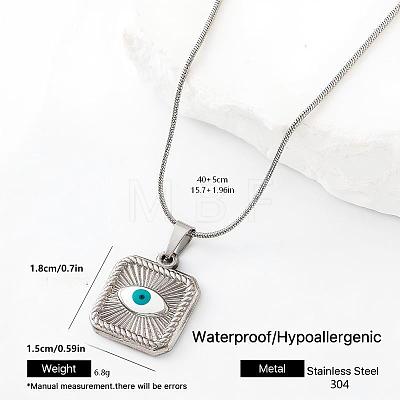 304 Stainless Steel Enamel Evil Eye Square Pendant Necklaces for Men Women JB2670-1-1