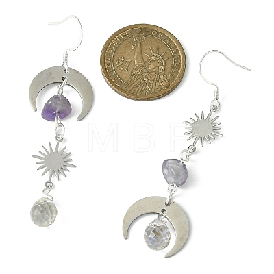 Natural Amethyst & Glass Beaded Dangle Earrings EJEW-TA00262-1