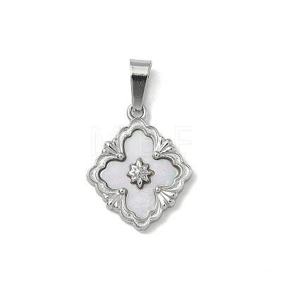 304 Stainless Steel Pave Natural Shell Flower Pendants X-STAS-C103-12P-1
