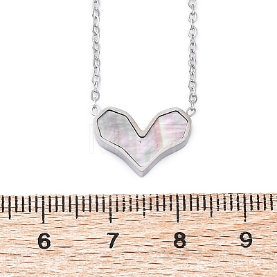 304 Stainless Steel Pave Natural Colorful Shell Heart Pendant Necklaces for Women NJEW-U032-09P-02-1