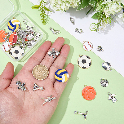 40Pcs 20 Styles Sports Tibetan Style Alloy & Alloy Enamel Pendants FIND-BM0001-58-1
