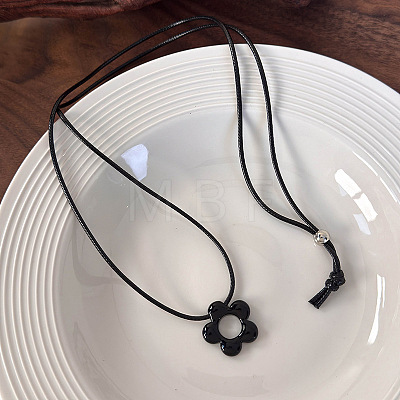 Alloy Flower Pendant Adjustable Waxed Cord Long Necklaces for Women WG0DEE3-04-1