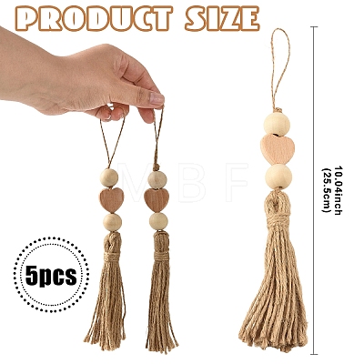 5Pcs Wood Hanging Ornaments HJEW-YW00495-1