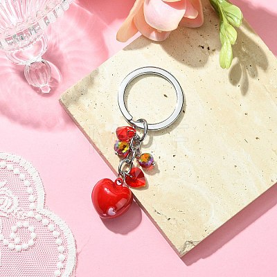 Valentine's Day Baking Painted Brass Bell Heart Keychain KEYC-JKC00526-1