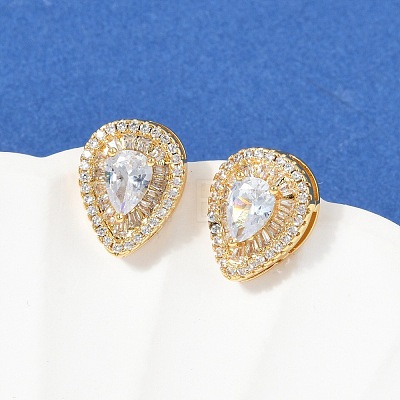 Brass Micro Pave Clear Cubic Zirconia Clip-on Earrings EJEW-H154-11A-G-1