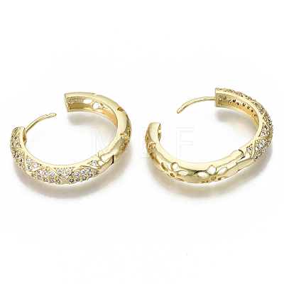 Brass Micro Pave Clear Cubic Zirconia Huggie Hoop Earrings EJEW-S201-210-NF-1