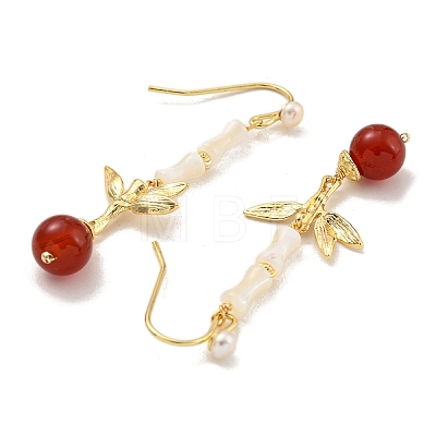 Natural Red Agate & Pearl & Shell Dangle Earrings EJEW-M252-07G-1