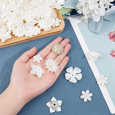  120Pcs 6 Style Flower ABS Plastic Imitation Pearl Bead Caps OACR-NB0001-41-1