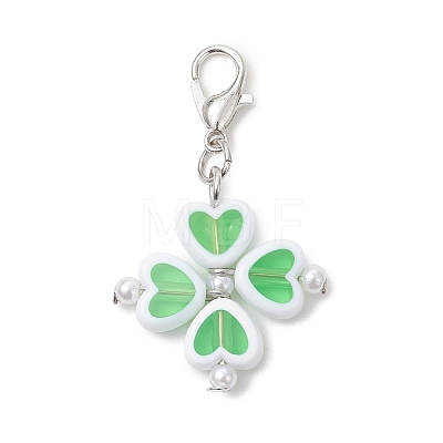 Clover Plastic with ABS Plastic Imitation Pearl Pendant Decorations HJEW-JM04655-1