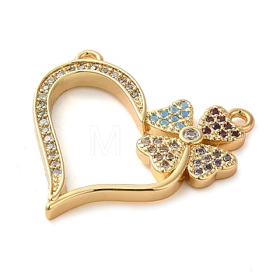 Brass Micro Pave Colorful Cubic Zirconia Connector Charms KK-G483-10G-1