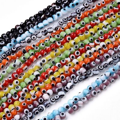 Handmade Evil Eye Lampwork Round Bead Strands LAMP-L055-6mm-1