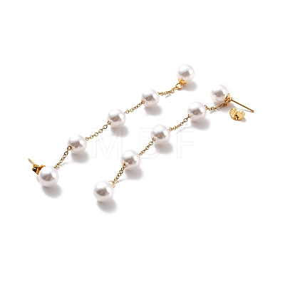 Round Plastic Pearl Beaded Long Chain Dangle Stud Earrings STAS-D179-04G-02-1