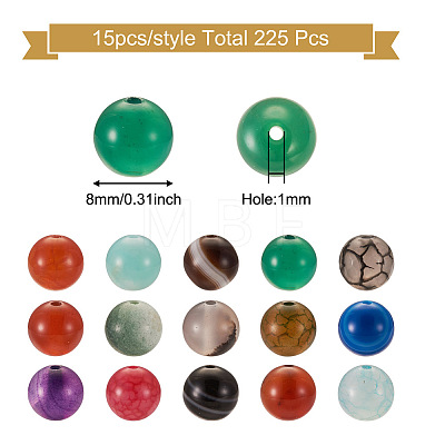 225Pcs 15 Style Natural Agate Round Beads G-TA0001-36-1