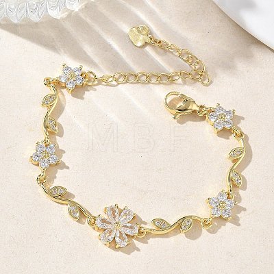 Brass Micro Pave Cubic Zirconia Link Chain Bracelets for Women BJEW-C156-04D-02G-1
