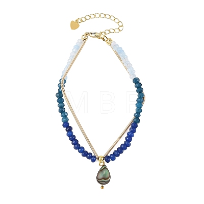 Natural Paua Shell Charm Dyed Natural Malaysia Jade Faceted Rondelle Bracelets with 304 Stainless Steel Chains for Women BJEW-JB14297-1
