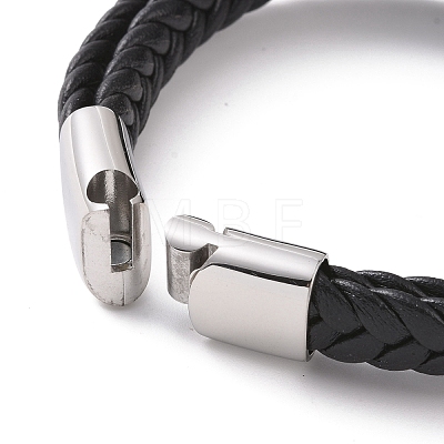 Black Microfiber Braided Cord Double-strand Bracelet with 304 Stainless Steel Magnetic Clasps BJEW-P275-24P-1