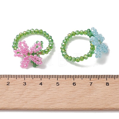 5Pcs Glass Seed Finger Rings for Women RJEW-JR01018-1