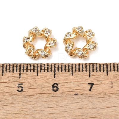 Twisted Brass Micro Pave Clear Cubic Zirconia European Beads KK-C142-02LG-1