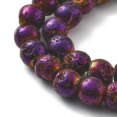 Electroplated Natural Lava Rock Beads Strands G-A251-B01-01G-1