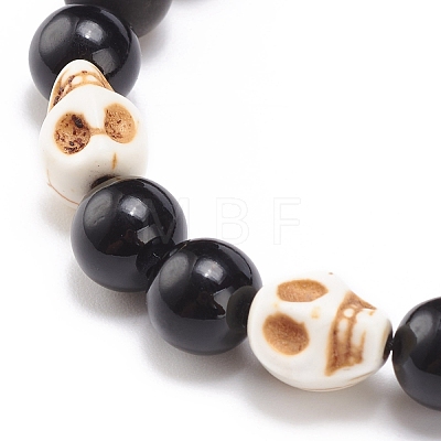 2Pcs 2 Style Natural Golden Sheen Obsidian & Mixed Gemstone Skull Braided Bead Bracelets Set BJEW-JB08382-1