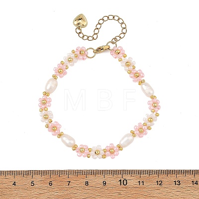 Natural Rice Pearl Flower Glass Seed Beaded Bracelets for Women BJEW-MZ00352-1