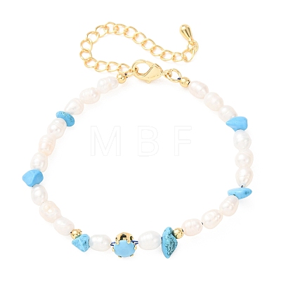 Synthetic Turquoise Chip and Rice Natural Pearl Beaded Bracelets GG-CBA3297-13G-E-1