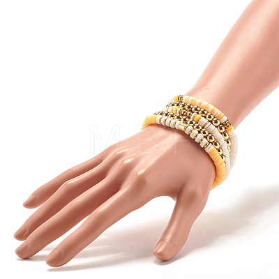 5Pcs 5 Style Synthetic Hematite & Polymer Clay Heishi Beads Stretch Bracelets Set BJEW-JB07533-01-1