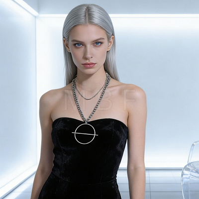 Minimalist Alloy Circle Bar Pendant Double Layer Necklaces for Casual IF7222-1-1