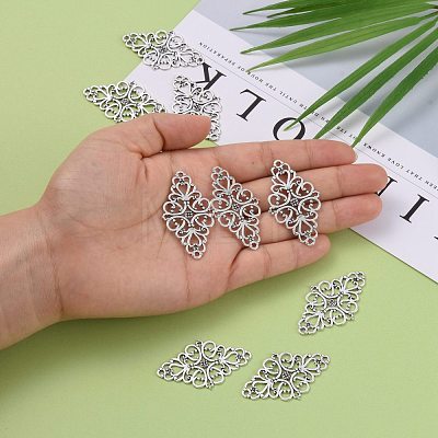 Tibetan Style Alloy Rhombus Filigree Joiners Links TIBE-5377-AS-LF-1