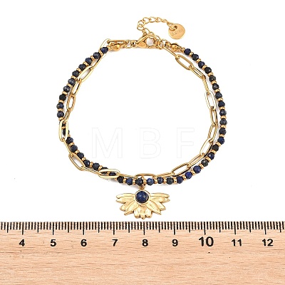 Bohemian 304 Stainless Steel Chain & Natural Lapis Lazuli Beads Double Layers Bracelets BJEW-C150-01G-G-1