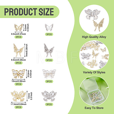24Pcs 8 Styles Alloy Rhinestone Cabochons MRMJ-TA0001-49-1