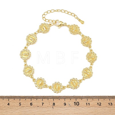 Virgin Mary Theme Brass Micro Pave Clear Cubic Zirconia Link Chain Bracelets for Women BJEW-A090-08B-G-1