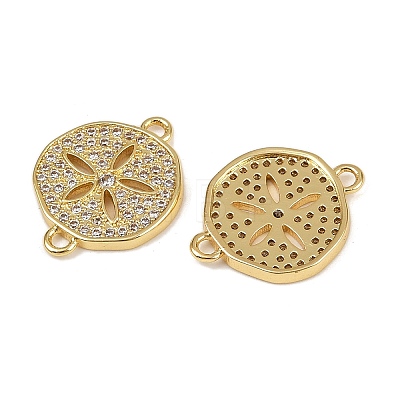 Brass Micro Pave Clear Cubic Zirconia Flat Round Connector Charms KK-A257-06G-1