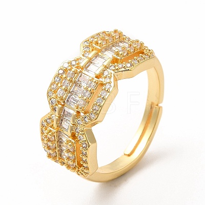 Clear Cubic Zirconia Octagon Adjustable Ring RJEW-H134-01G-1