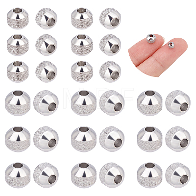 Unicraftale 40Pcs 2 Style Textured 304 Stainless Steel Beads STAS-UN0037-81B-1