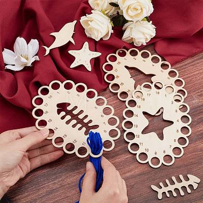 CHGCRAFT 3Pcs 3 Patterns Wood Embroidery Thread Plate FIND-CA0002-54-1