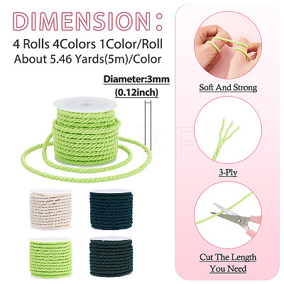 4 Rolls 4 Colors Round Polyester Cord OCOR-TA0003-88B-1