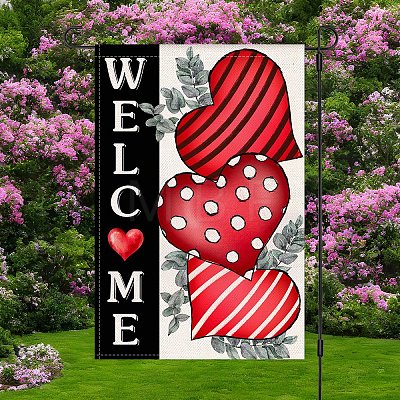 Valentine's Day Theme Linen Garden Flags AJEW-H146-03D-1