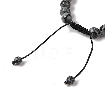 8mm Round Natural Snowflake Obsidian Braided Bead Bracelets BJEW-C067-01B-18-1