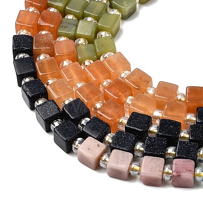 Synthetic Blue Goldstone & Natural Tiger Eye & Red Aventurine & Rhodonite & Dyed White Jade & Chinese Southern Jade Beads Strands G-H333-03C-1